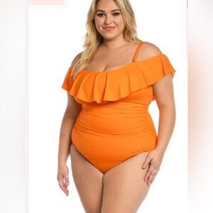La Blanca $130 NWT Island Goddess Off the Shoulder Ruffle One Piece swimsuit 18W